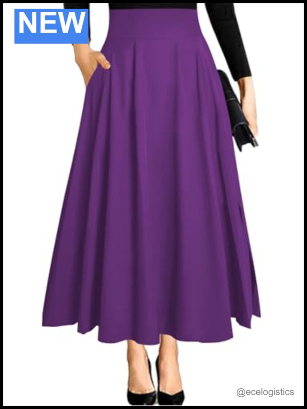 High Waist A-Line Maxi Skirt with Pockets Flowy Long Skirt
